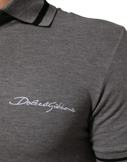 Dolce & Gabbana Gray Logo Embroidery Collared Polo T-shirt
