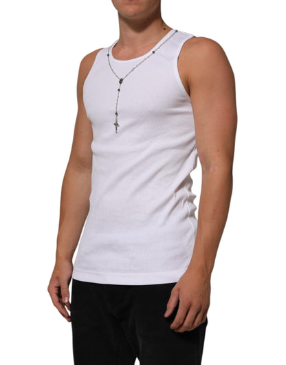 Dolce & Gabbana White Cotton Chain Necklace Tank Top T-shirt