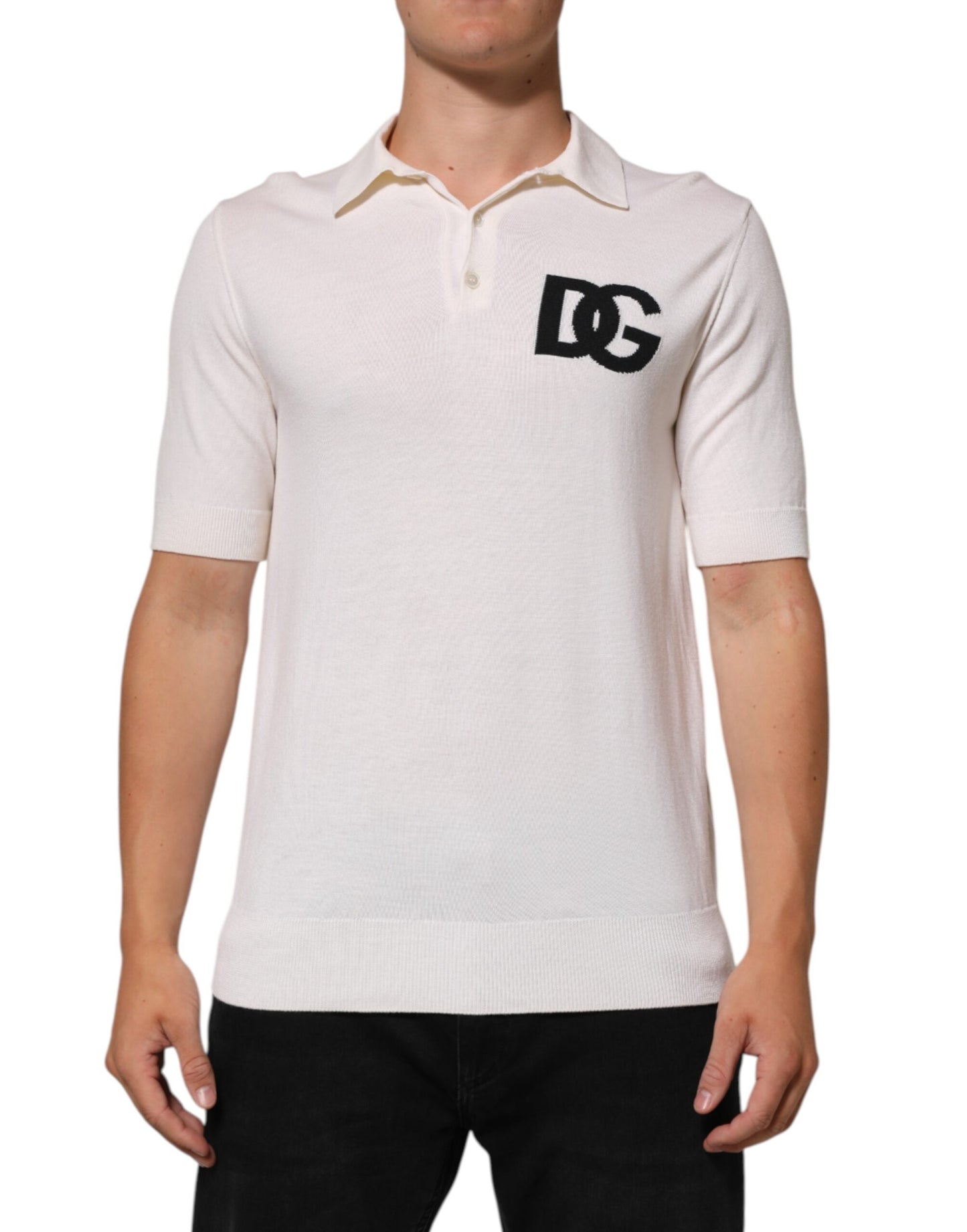 Dolce & Gabbana White Cotton Collared Short Sleeves T-shirt
