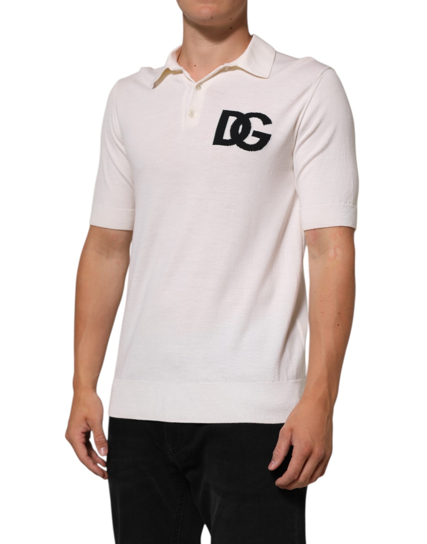 Dolce & Gabbana White Cotton Collared Short Sleeves T-shirt