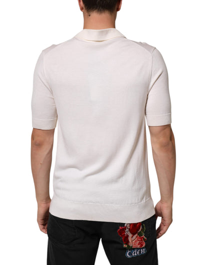 Dolce & Gabbana White Cotton Collared Short Sleeves T-shirt