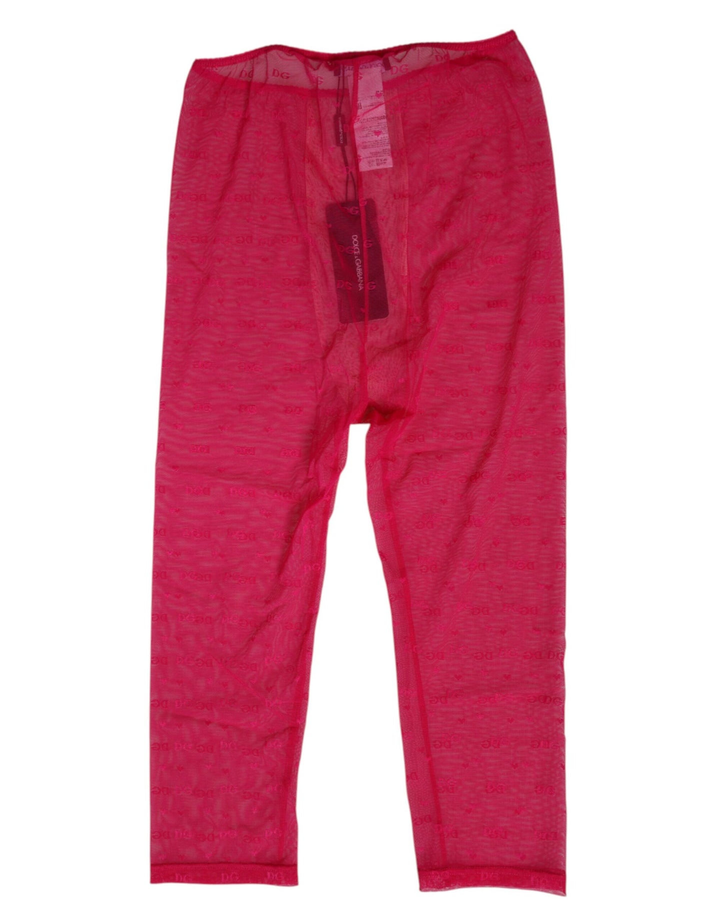 Dolce & Gabbana Fuchsia Logo Lace Tight Midi Trousers Underwear