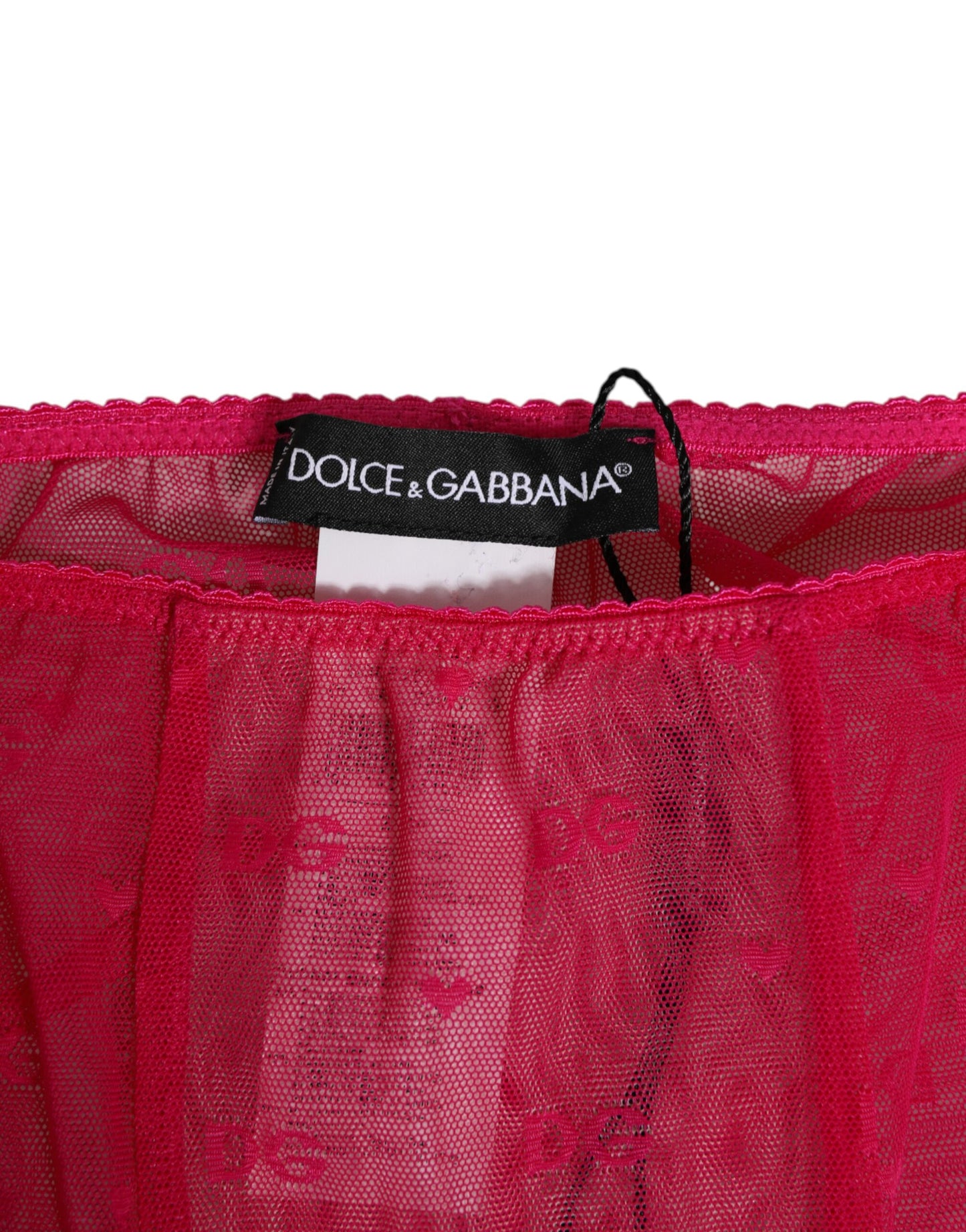 Dolce & Gabbana Fuchsia Logo Lace Tight Midi Trousers Underwear