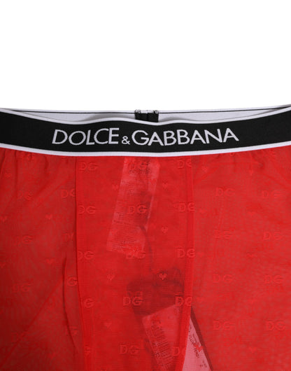 Dolce & Gabbana Red Logo Lace Tight Midi Trousers Underwear