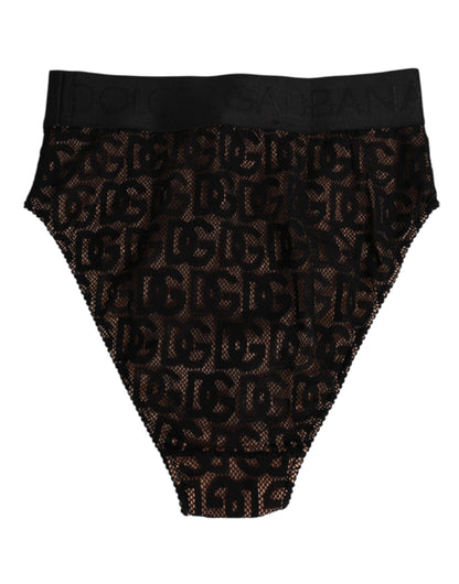 Dolce & Gabbana Black DG Logo Lace High Brief Panty Underwear