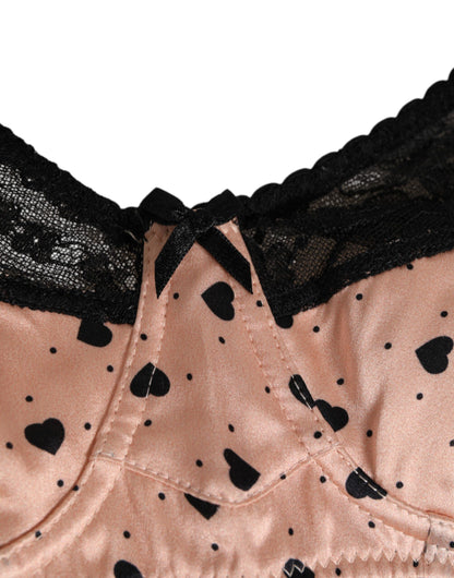 Dolce & Gabbana Beige Silk Heart Print Soft Cup Bra Underwear