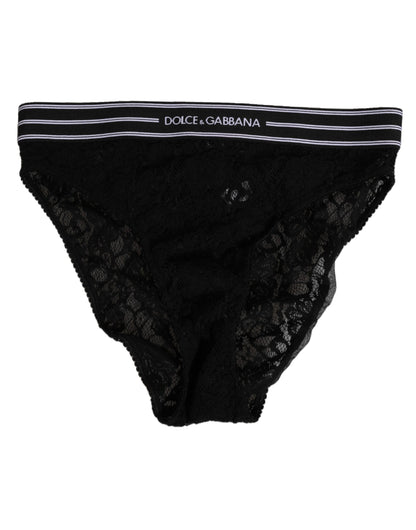 Dolce & Gabbana Black Lace Slip Brief Logo Waistband  Underwear