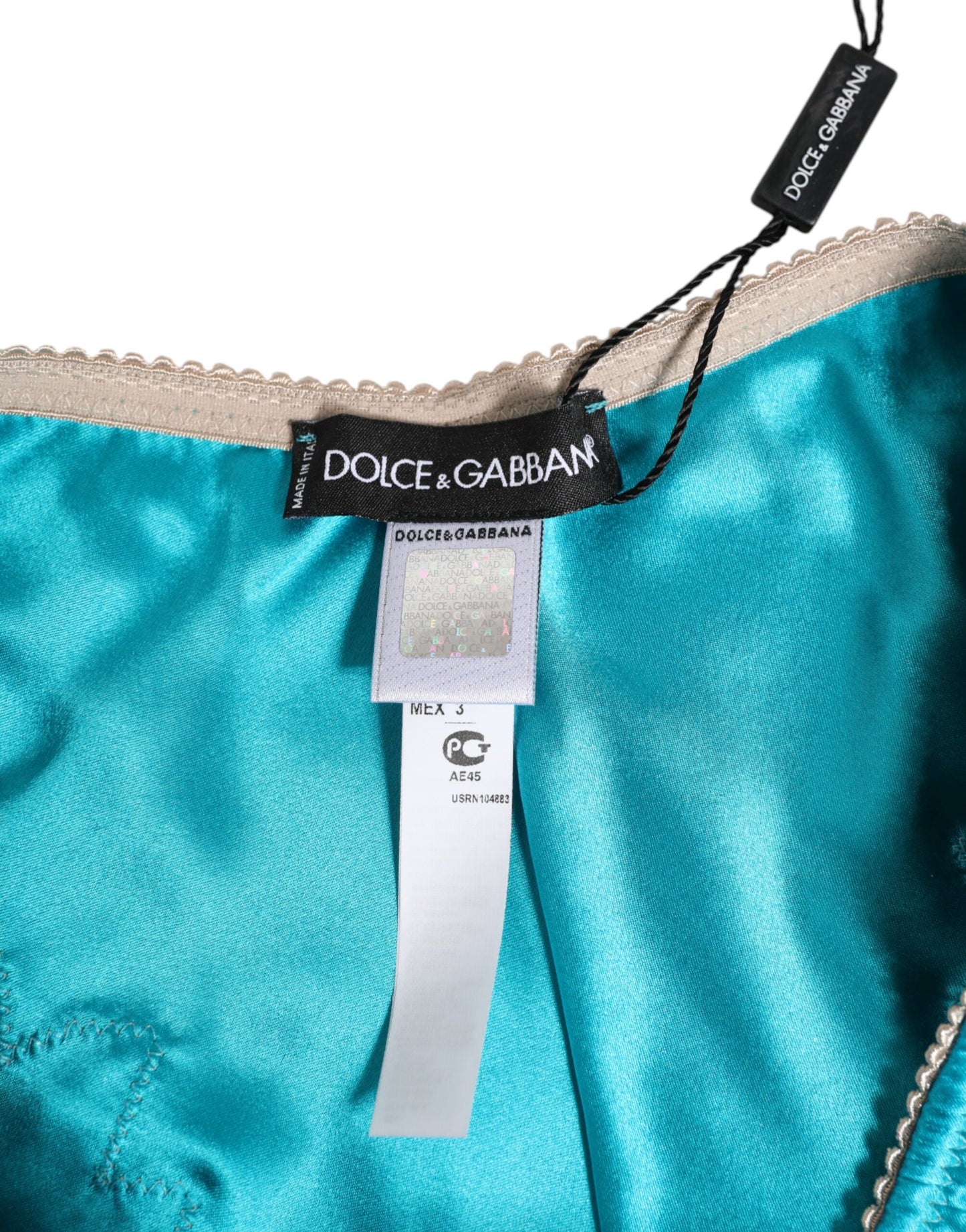 Dolce & Gabbana Blue Silk Satin Floral Lace Trim New Slip Underwear