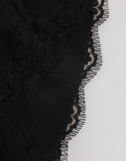 Dolce & Gabbana Black Silk Satin Floral Lace Panty Brief Underwear
