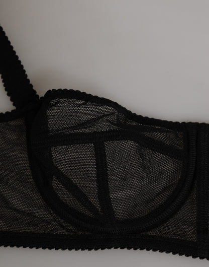 Dolce & Gabbana Black Floral Underwired Balconette Bra Underwear