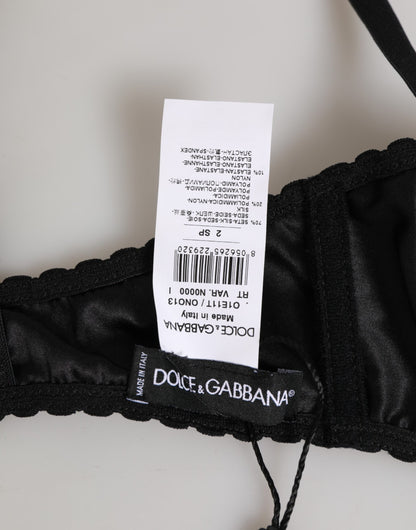 Dolce & Gabbana Black Silk Underwired Balconette Bra Underwear