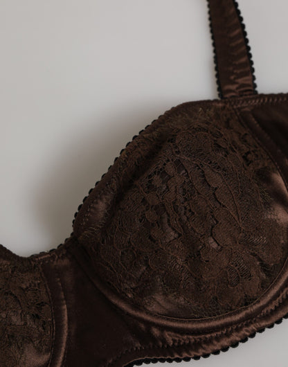 Dolce & Gabbana Brown Silk Underwired Balconette Bra Underwear