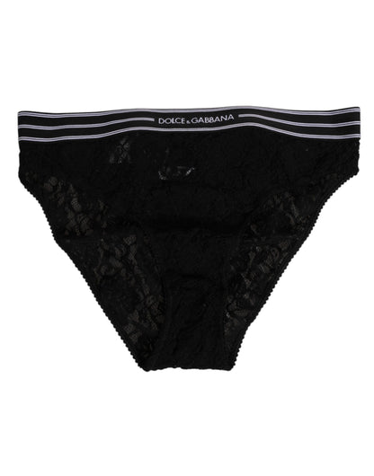 Dolce & Gabbana Black Lace Slip Brief Logo Waistband Underwear