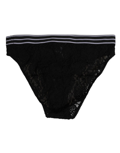 Dolce & Gabbana Black Lace Slip Brief Logo Waistband Underwear
