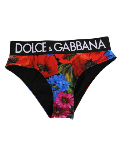 Dolce & Gabbana Black Floral Print High Waist Panty Underwear