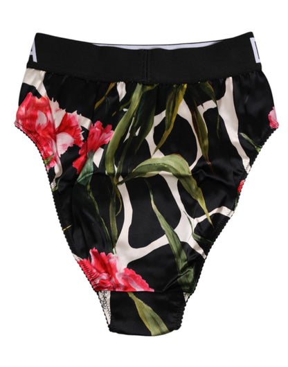 Dolce & Gabbana Black Floral Print High Waist Panty Underwear