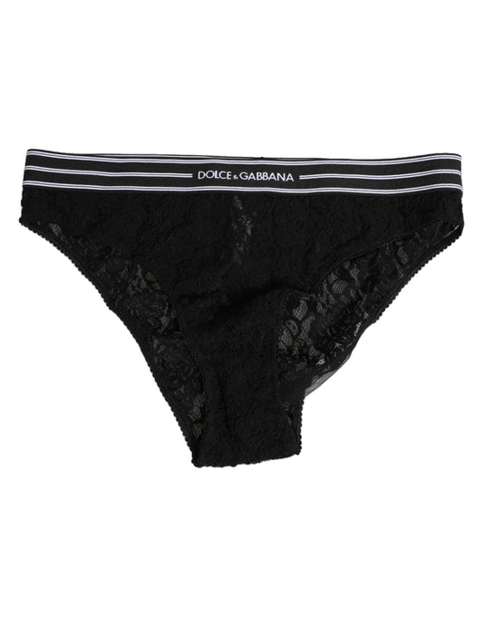 Dolce & Gabbana Black Lace Nylon High Waist Panty Underwear