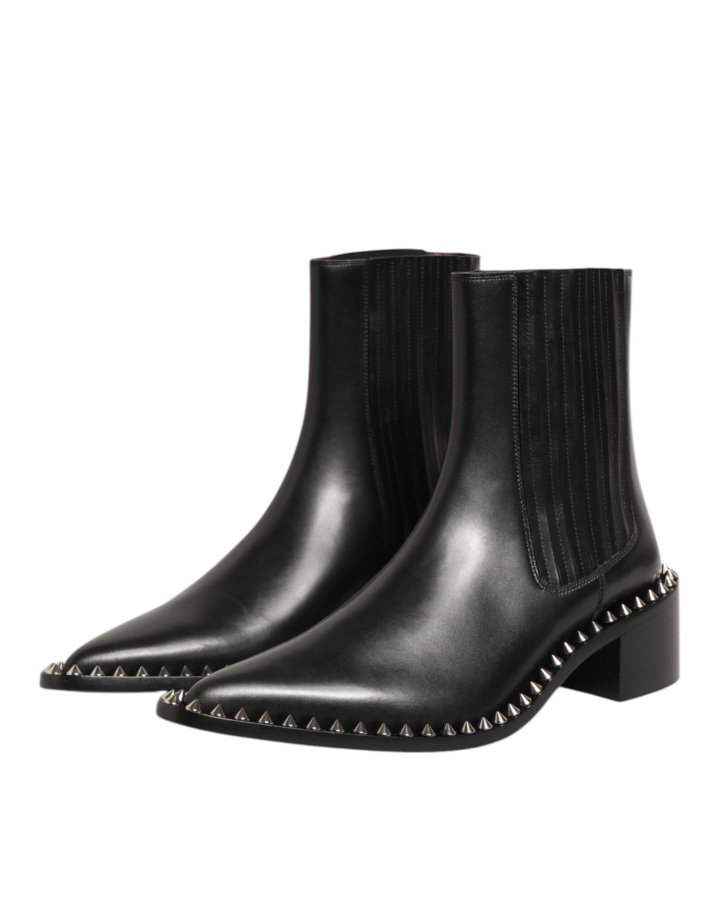 Dolce & Gabbana Black Leather Studded Men Short Boots Shoes