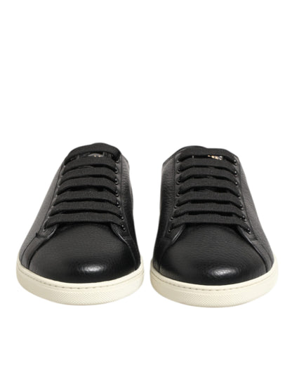 Dolce & Gabbana Black Leather Lace Up Low Top Sneakers Shoes
