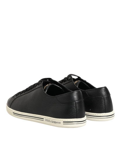 Dolce & Gabbana Black Leather Lace Up Low Top Sneakers Shoes