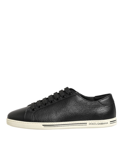 Dolce & Gabbana Black Leather Lace Up Low Top Sneakers Shoes