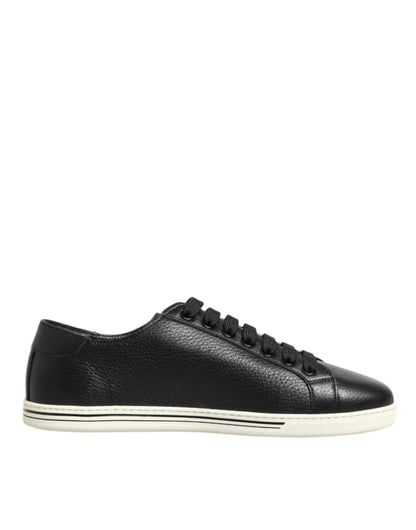 Dolce & Gabbana Black Leather Lace Up Low Top Sneakers Shoes