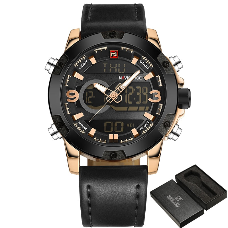 NAVIFORCE - Reloj deportivo analógico digital de cuero para hombre, marca de lujo, estilo militar, de cuarzo