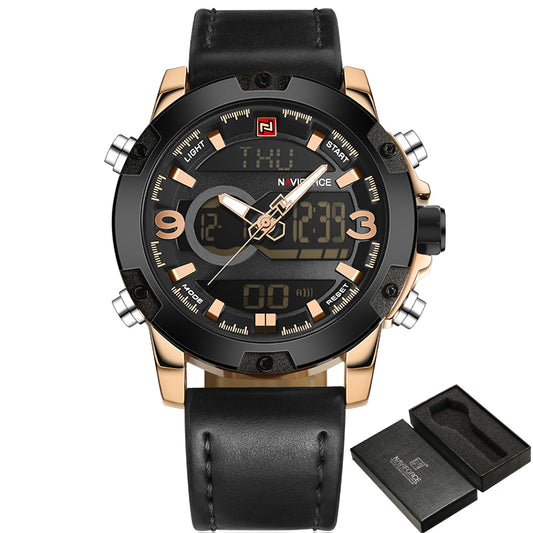 NAVIFORCE - Reloj deportivo analógico digital de cuero para hombre, marca de lujo, estilo militar, de cuarzo