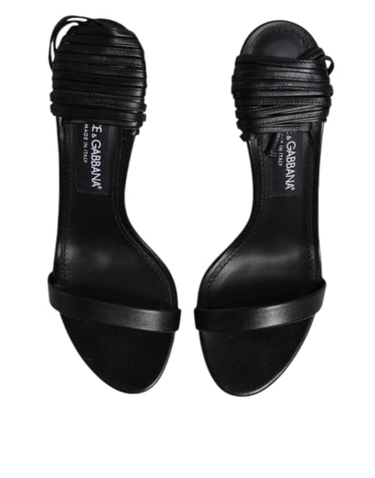 Dolce & Gabbana Black Leather Stiletto Heels Sandals Shoes