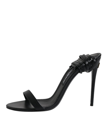 Dolce & Gabbana Black Leather Stiletto Heels Sandals Shoes