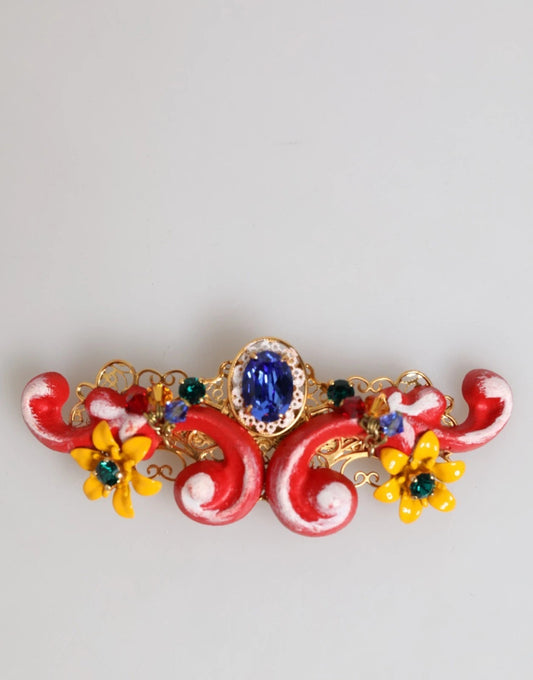 Dolce & Gabbana Multicolor Spring CARRETTO Gold Brass Crystal Hair Clip