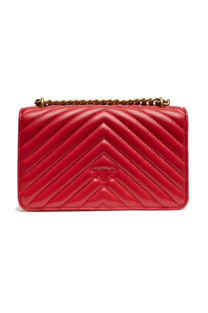 PINKO Red Leather Love One Mini Shoulder Bag