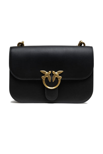 PINKO Black Leather Love Bell Classic Shoulder Bag
