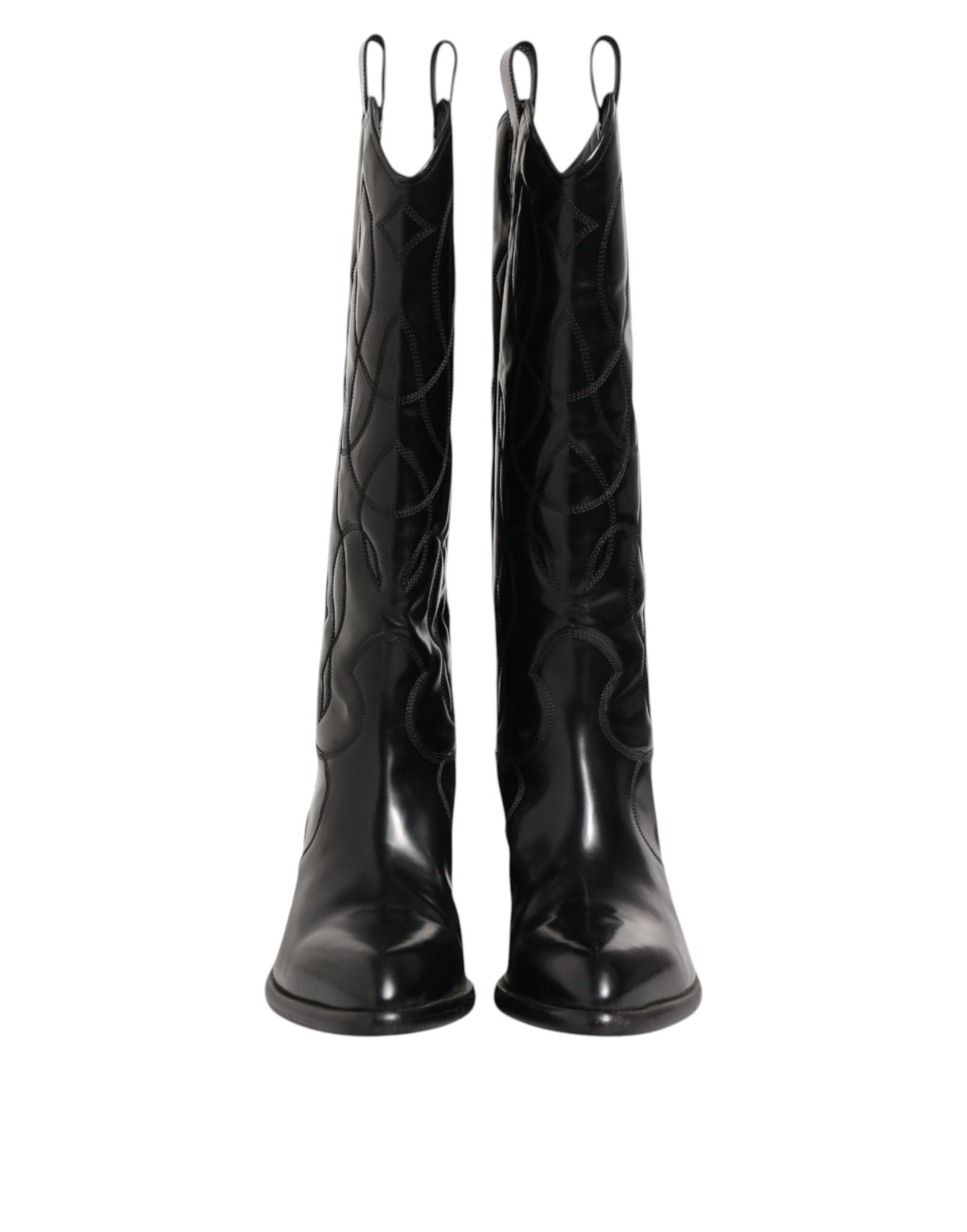 Dolce & Gabbana Black Leather Over The Calf Biker Boots Shoes
