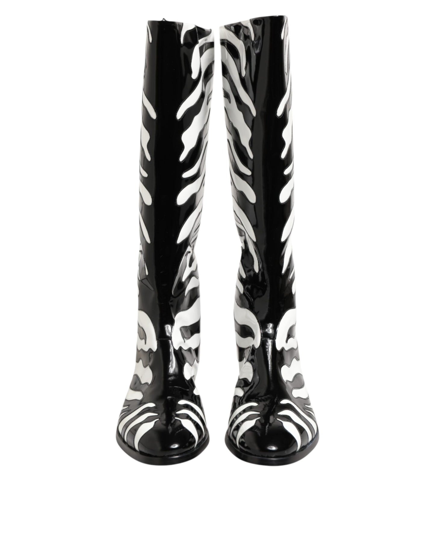 Dolce & Gabbana Black White Zebra Over The Calf Boots Shoes