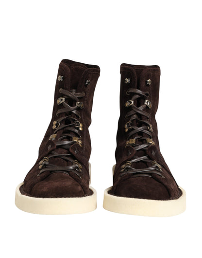 Dolce & Gabbana Brown Suede Lace Up Ankle Short Boots Shoes