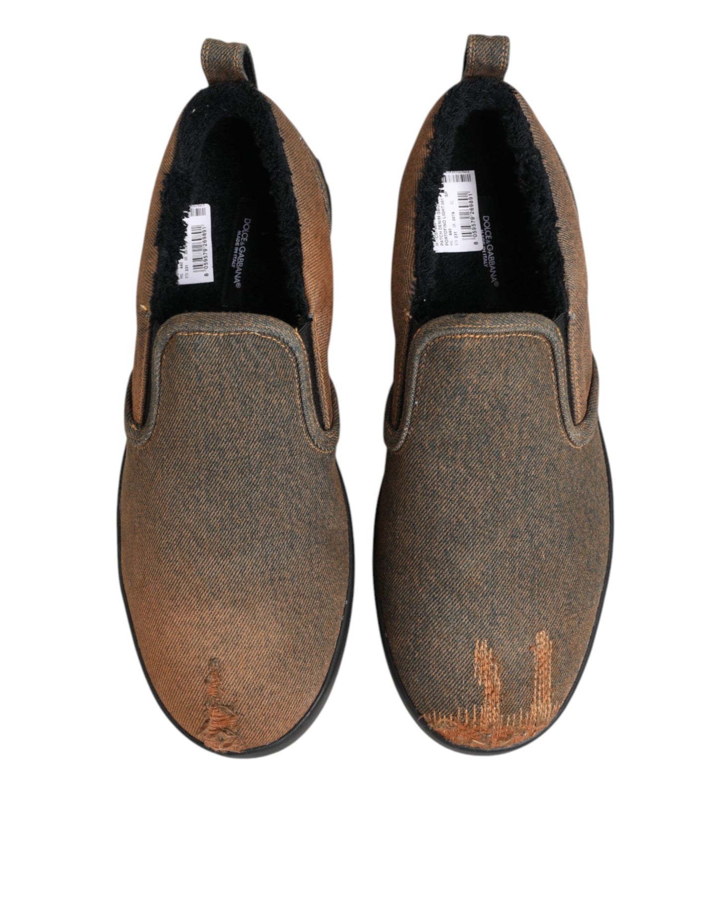 Dolce & Gabbana Brown Cotton Low Top Slip On Sneakers Shoes