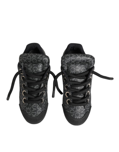 Dolce & Gabbana Black Cotton Denim Logo Low Top Sneakers  Shoes