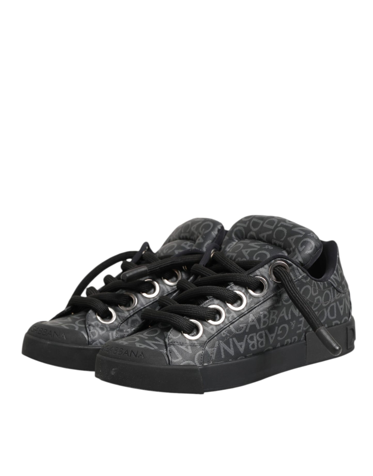 Dolce & Gabbana Black Cotton Denim Logo Low Top Sneakers  Shoes