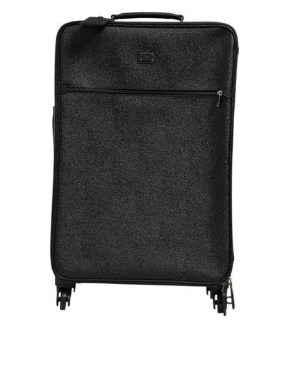 Dolce & Gabbana Gray Leather Logo Plaque Trolley Travel Wheel Men Suitcase Bag