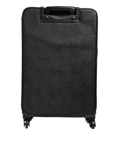 Dolce & Gabbana Gray Leather Logo Plaque Trolley Travel Wheel Men Suitcase Bag