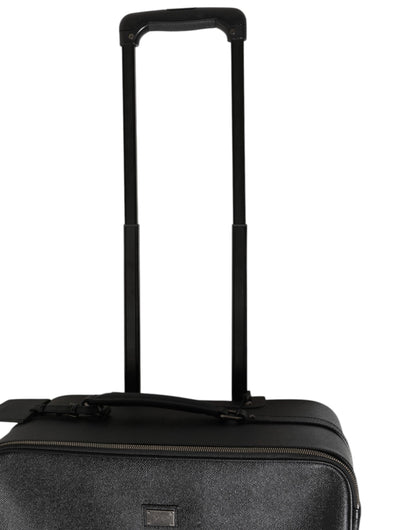 Dolce & Gabbana Gray Leather Logo Plaque Trolley Travel Wheel Men Suitcase Bag
