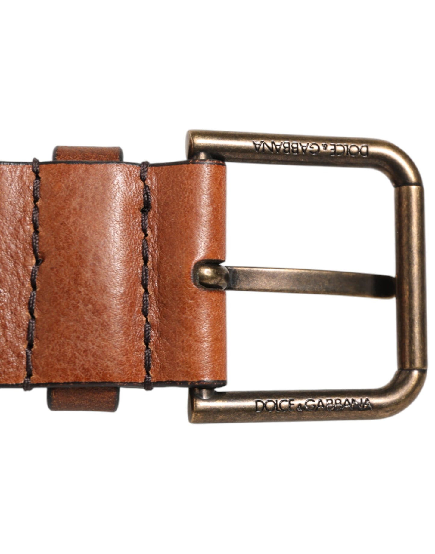Dolce & Gabbana Brown Classic Gold Metal Logo Buckle Men Belt
