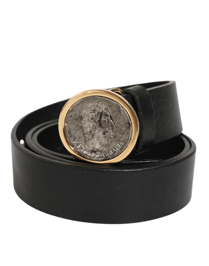 Dolce & Gabbana Black Leather Coin Buckle Classic Men Belt