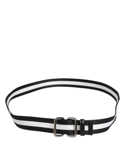Dolce & Gabbana Black White Striped Metal Buckle Men Belt