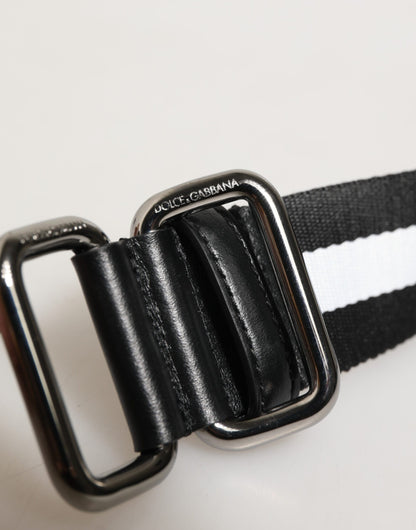 Dolce & Gabbana Black White Striped Logo Metal Buckle Belt