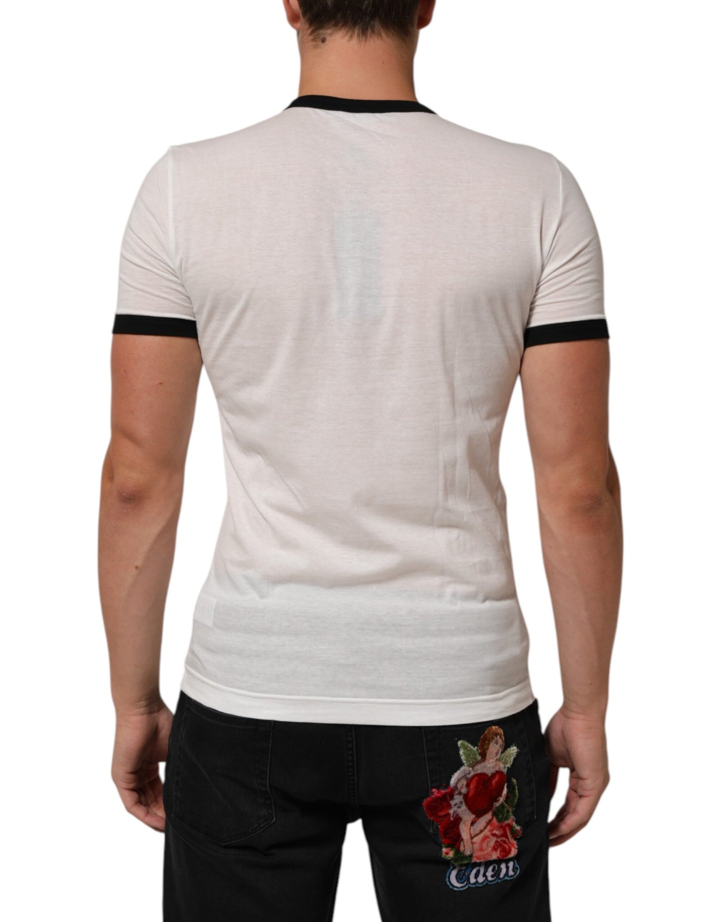 Dolce & Gabbana White Sacred Heart Cotton Crew Neck T-shirt