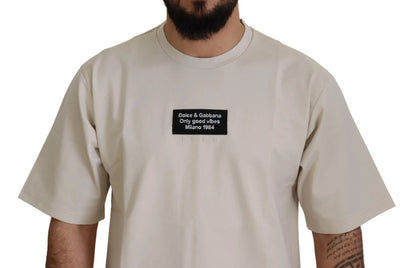 Dolce & Gabbana Ivory Cotton Ivory Printed Crewneck