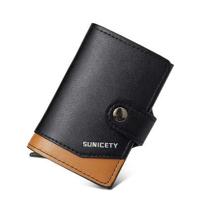 Tarjetero automático de aluminio y metal con apertura emergente para mujer y hombre