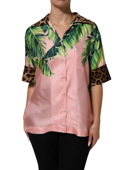 Dolce & Gabbana Pink Jungle Forest Oversized Blouse Shirt Top